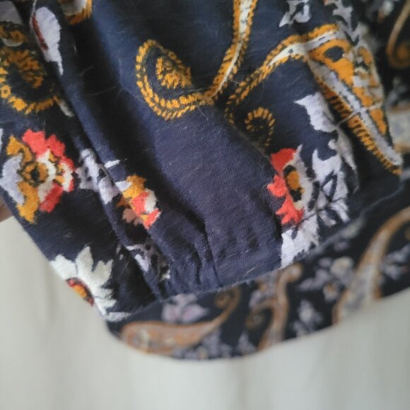 Lucky Brand BOHO Top Peasant Flowy XL blue Cotton Linen Paisley floral Women's - Picture 5 of 10